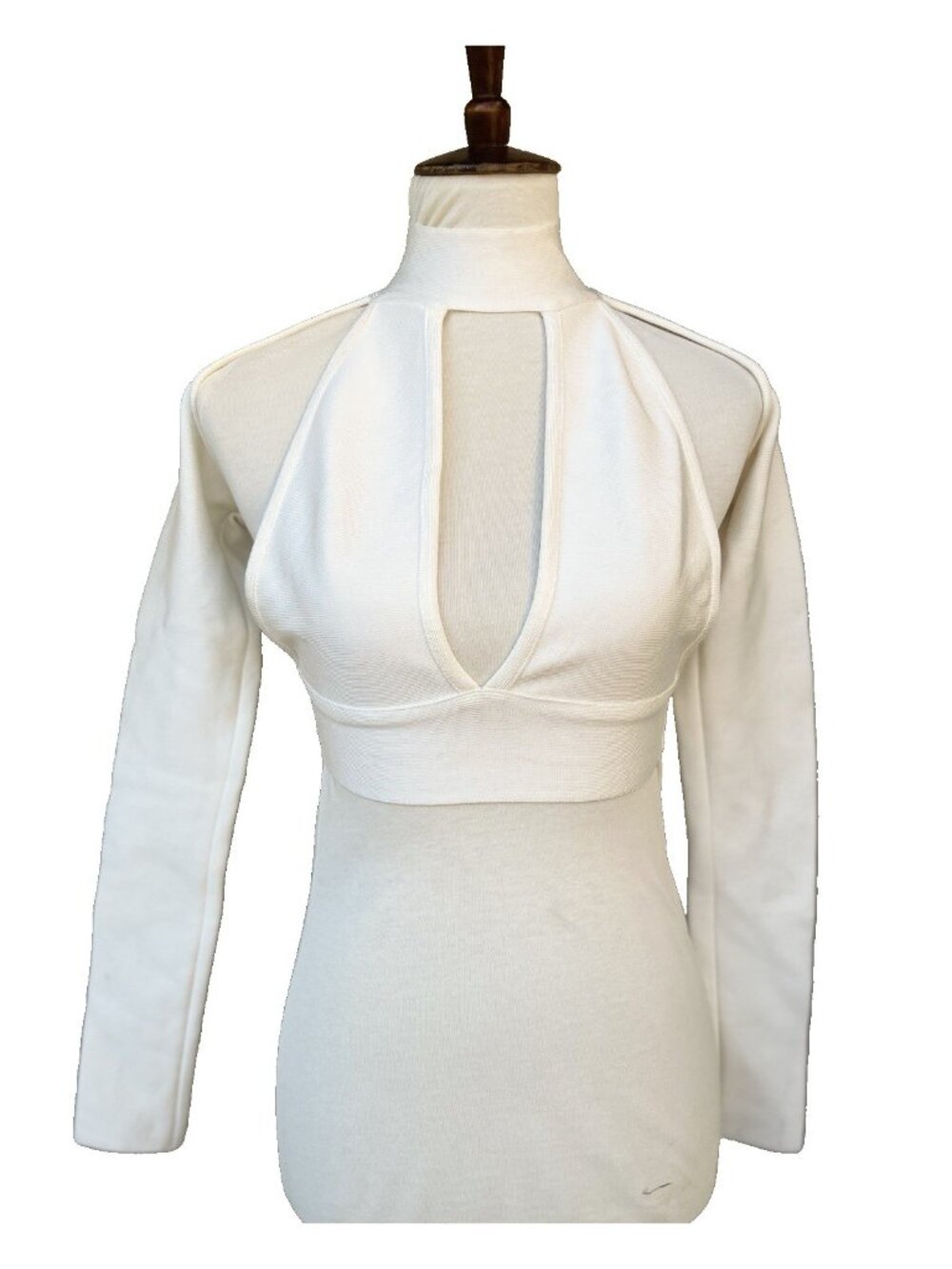 Bossa White Cutout Mock Neck Bandage Top Long Sleeve Stretch Size M